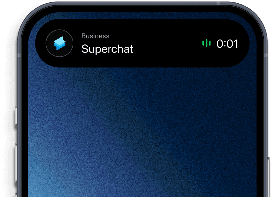 Affichage de l'appel de l'agent IA de Superchat sur un iPhone