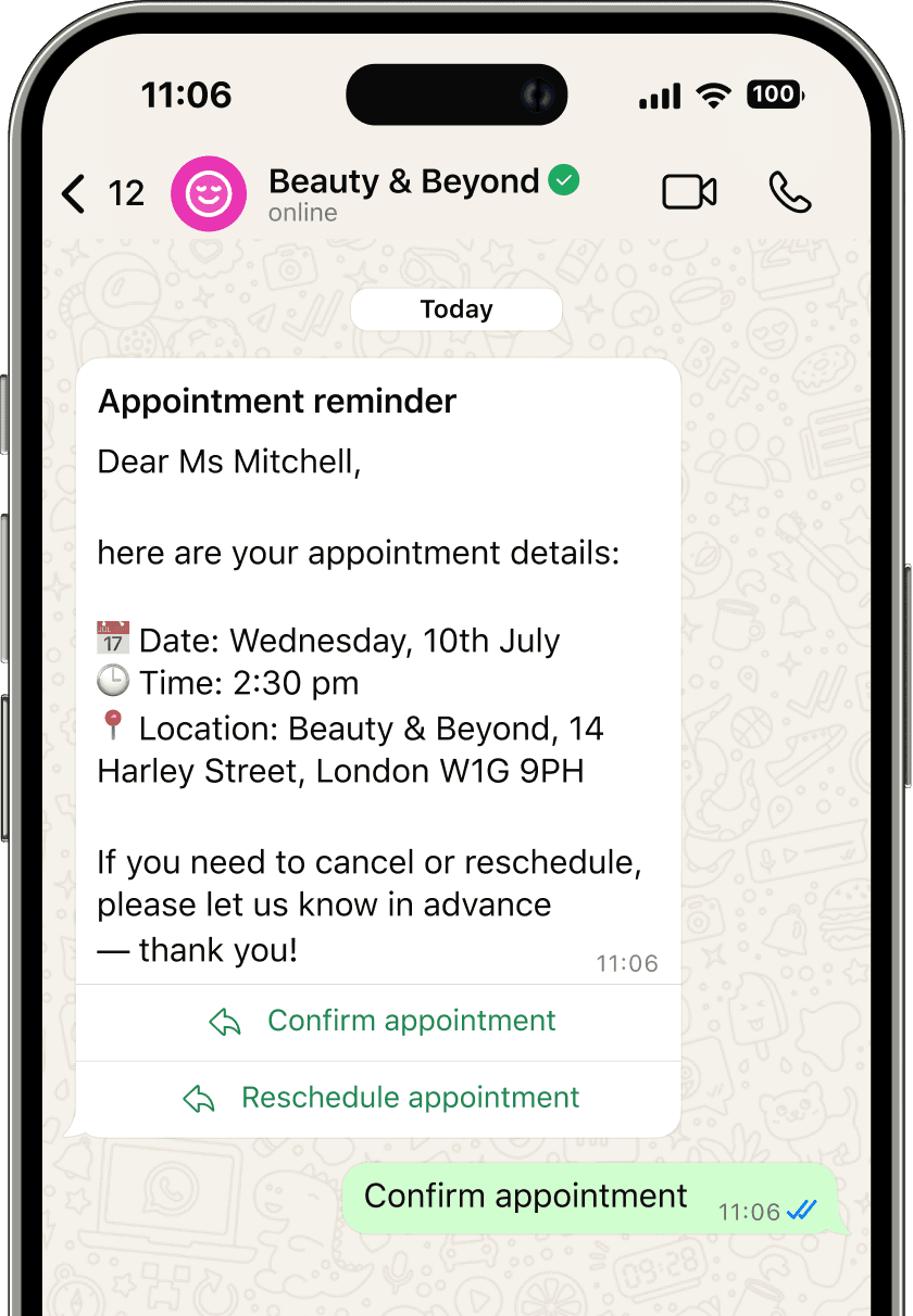 Automatic appointment reminders via WhatsApp