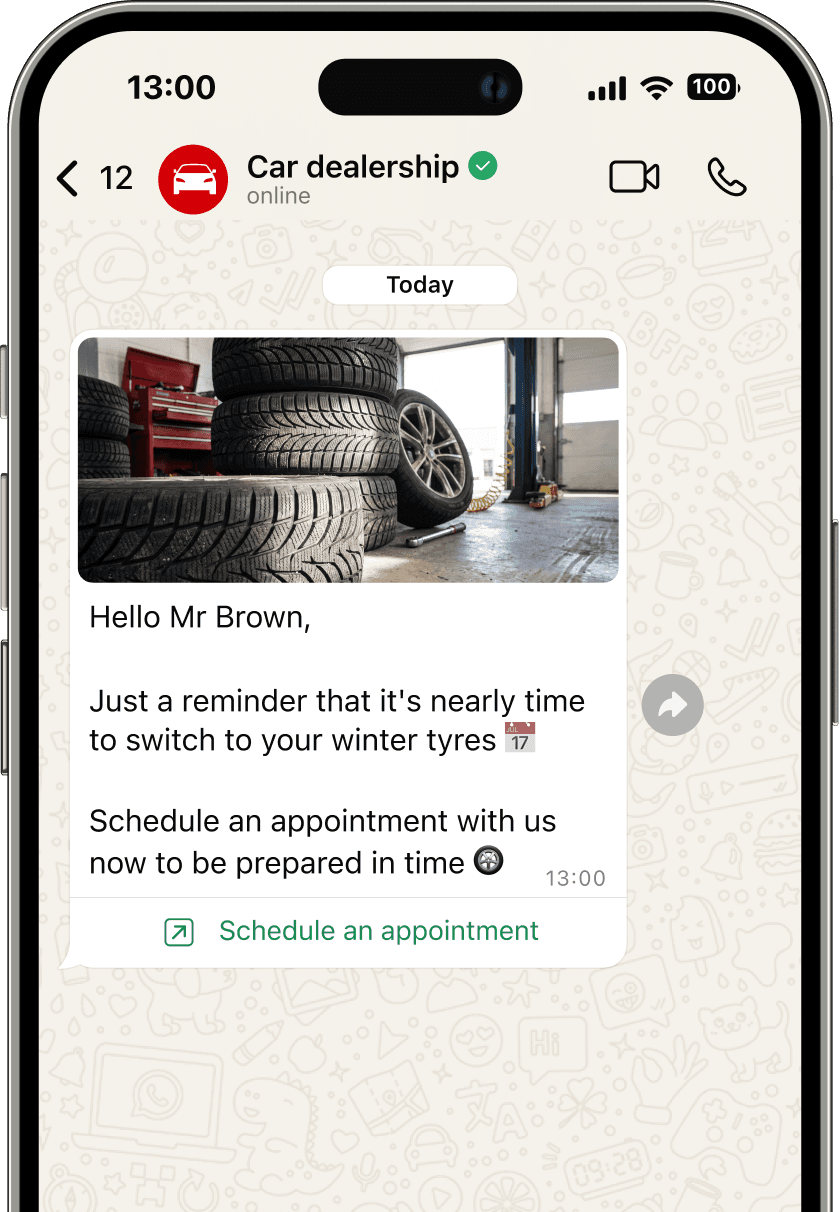 Recordatorios de WhatsApp para el cambio de neumáticos y más