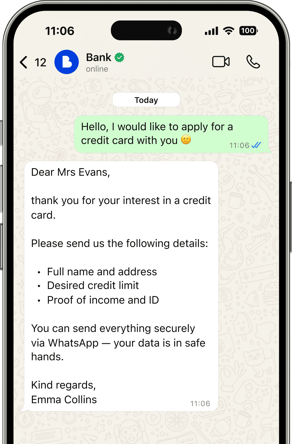 Credit card applications via WhatsApp